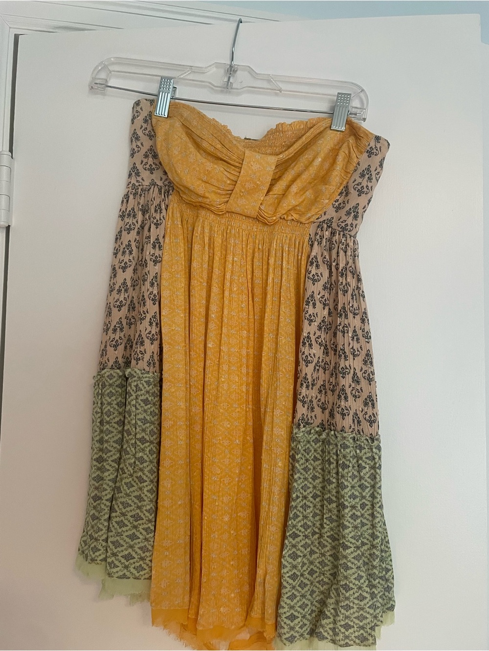 Free People Yellow Floral Smocked Strapless Dress